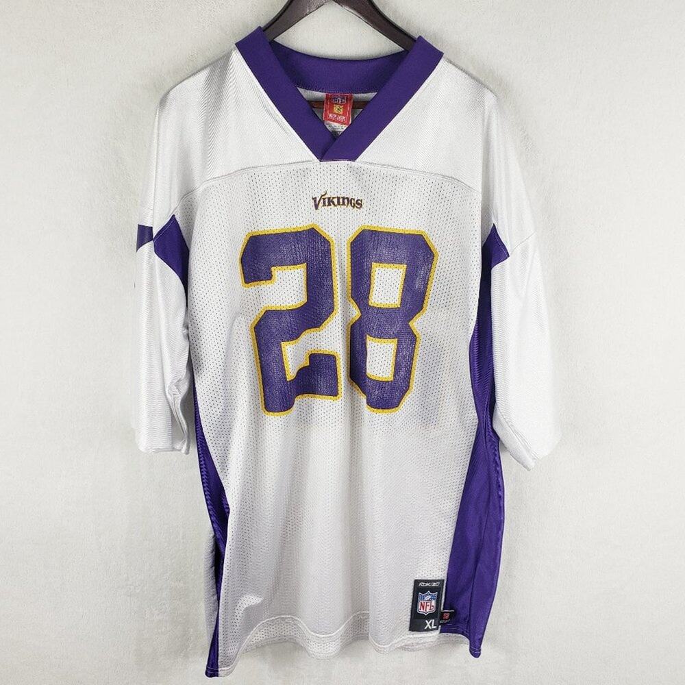 NFL Jersey Men XL Adrian Peterson #28 Minnesota Vikings White Purple Reebok